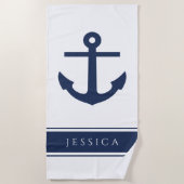 Nautical Anker Custom Name Powder Blauw Strandlaken (Voorkant)