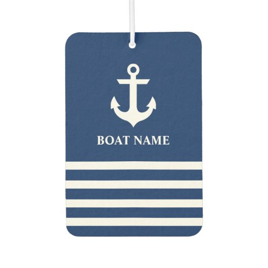Nautical Anker Gestreepte Bootnaam Marine Blauw Luchtverfrisser (Voorkant)