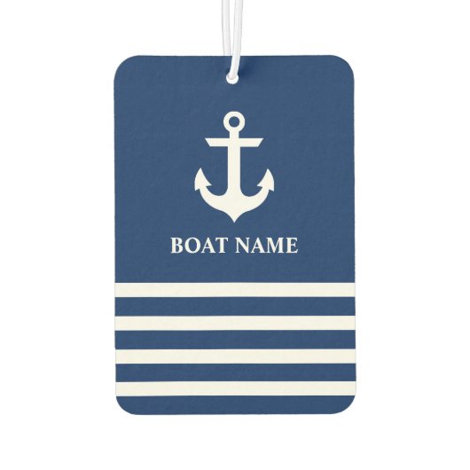 Nautical Anker Gestreepte Bootnaam Marine Blauw Luchtverfrisser (Achterkant)