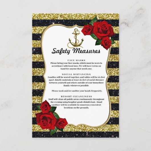 Nautical Anker Gold Black Stripes Veiligheidsmaatr Informatiekaartje (Voorkant)