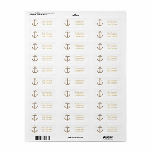 Nautical Anker Gold Glitter Glam Adresetiketten Etiket (Full Sheet)