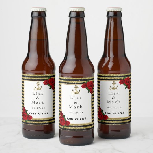 Nautical Anker Goud Zwart Strepen Bier Labels Bier Etiket (Flessen)