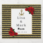 Nautical Anker Goud Zwart Strepen Likeurfles Etiket (Enkel label)