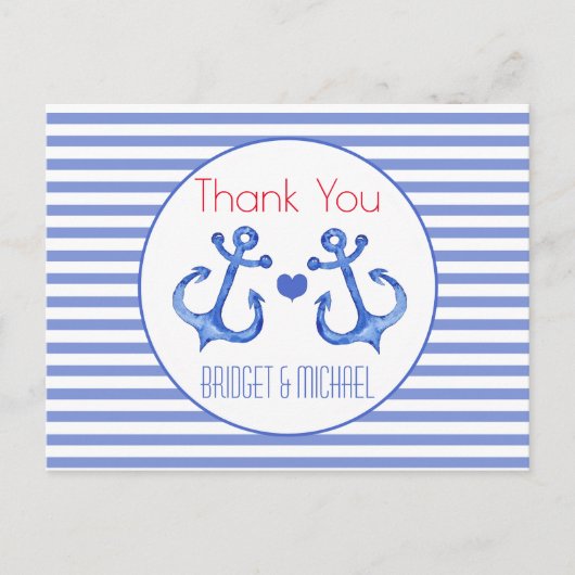 Nautical Anker Marine Gestreept | Bedankt Ansichtk Briefkaart (Voorkant)
