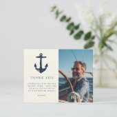 Nautical Anker Modern Navyblauw Foto Verjaardag Bedankkaart (Staand voorkant)