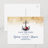 Nautical Anker Navy Blauw en Rood Save the Date Aankondigingskaart (Voorkant / Achterkant)