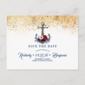 Nautical Anker Navy Blauw en Rood Save the Date Aankondigingskaart (Voorkant)