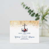 Nautical Anker Navy Blauw en Rood Save the Date Aankondigingskaart (Staand voorkant)