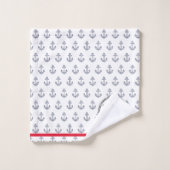 Nautical Anker Navy Blauw Wit Rood Strepen Bad Handdoek (Wasdoekje)