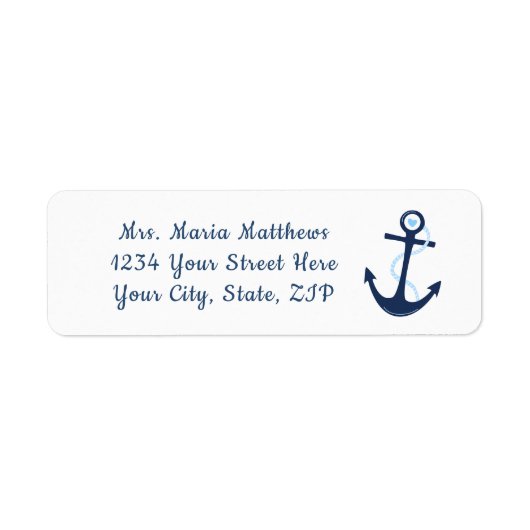 Nautical Anker Navy Blue Adres Sticker Label (Voorkant)