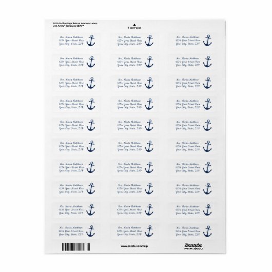 Nautical Anker Navy Blue Adres Sticker Label (Full Sheet)