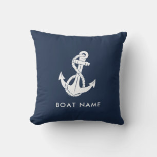 Nautical Anker Navy Blue Boot Naam Crew Buitenkussen