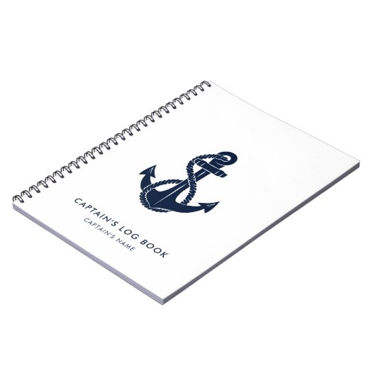 Nautical Anker Navy Blue Bootnaam Captain Log Notitieboek (Linkerzijde)