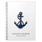 Nautical Anker Navy Blue Bootnaam Captain Log Notitieboek (Voorkant)