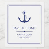 Nautical Anker Navy Blue Bruiloft Save the Date Wijn Etiket (Enkel label)