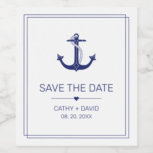 Nautical Anker Navy Blue Bruiloft Save the Date Wijn Etiket (Enkel label)