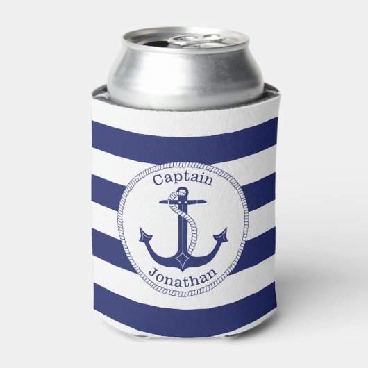 Nautical Anker Navy Blue Captain gepersonaliseerd Blikjeskoeler (Blikje Voorkant)