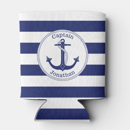 Nautical Anker Navy Blue Captain gepersonaliseerd Blikjeskoeler (Achterkant)