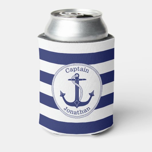 Nautical Anker Navy Blue Captain gepersonaliseerd Blikjeskoeler (Blikje Achterkant)