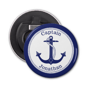 Nautical Anker Navy Blue Captain gepersonaliseerd Button Flesopener