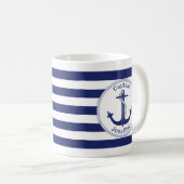 Nautical Anker Navy Blue Captain gepersonaliseerd Koffiemok (Voorkant rechts)