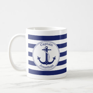 Nautical Anker Navy Blue Captain gepersonaliseerd Koffiemok