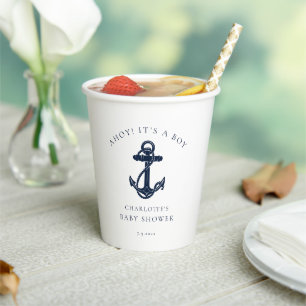Nautical Anker Navy Blue Coastal Boy Baby shower Papieren Bekers