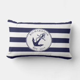 Nautical Anker Navy Blue en White Stripes Familie Buitenkussen