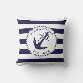Nautical Anker Navy Blue en White Stripes Familie Buitenkussen