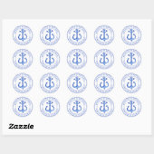 Nautical Anker - Navy Blue Gestreept gepersonalise Ronde Sticker (Vel)
