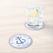 Nautical Anker & Navy Blue Gestreept w. Bootnaam Ronde Kartonnen Onderzetter (Insitu)