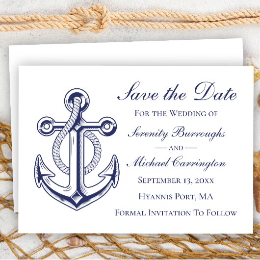Nautical Anker Navy Blue Save the Date Wedding Kaart