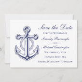 Nautical Anker Navy Blue Save the Date Wedding Kaart (Voorkant)