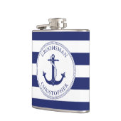 Nautical Anker Navy Blue Stripe Groomsman Heupfles (Links)