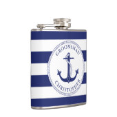 Nautical Anker Navy Blue Stripe Groomsman Heupfles (Rechts)