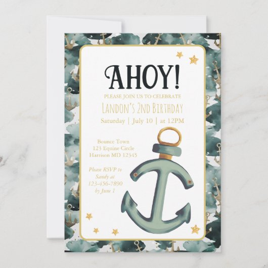 Nautical Anker Navy Verjaardag Kaart (Voorkant)