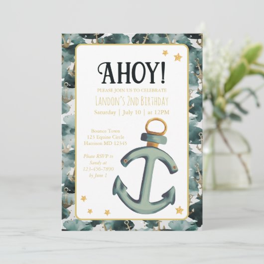 Nautical Anker Navy Verjaardag Kaart (Staand voorkant)