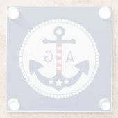 Nautical Anker Patriottische Sterren & Strepen Mon Glazen Onderzetter (Achterkant)