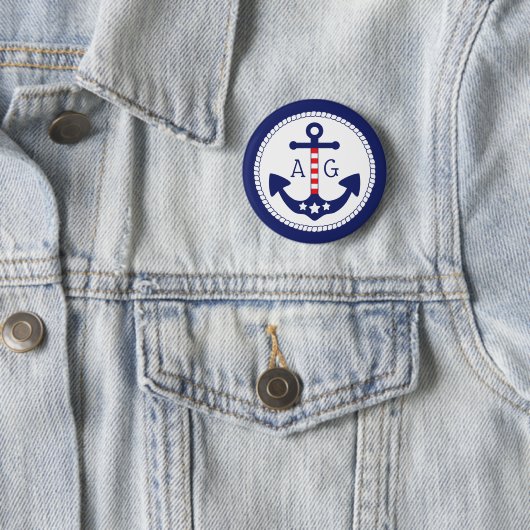 Nautical Anker Patriottische Sterren & Strepen Mon Ronde Button 5,7 Cm (In situ)