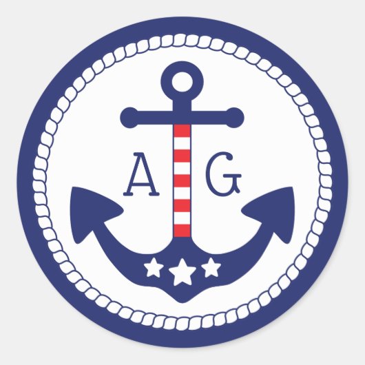 Nautical Anker Patriottische Sterren & Strepen Mon Ronde Sticker (Voorkant)