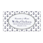 Nautical Anker Patroon Parel 2H Wijnflesje Label (Voorkant)