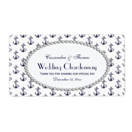 Nautical Anker Patroon Parel 2H Wijnflesje Label