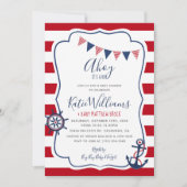 Nautical Anker Rood Wit Blauw Jongen Baby Uitnodig Kaart (Voorkant)