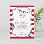 Nautical Anker Rood Wit Blauw Jongen Baby Uitnodig Kaart (Staand voorkant)