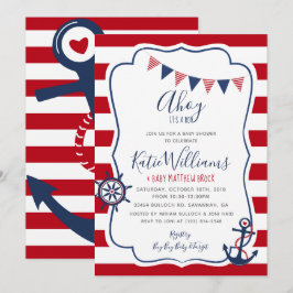 Nautical Anker Rood Wit Blauw Jongen Baby Uitnodig Kaart