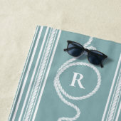 Nautical Anker Rope Monogram Stoffig Blauw Strandlaken (In situ)