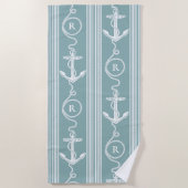 Nautical Anker Rope Monogram Stoffig Blauw Strandlaken (Voorkant)