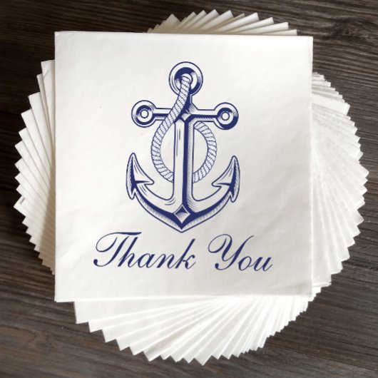 Nautical Anker Sailor Navy Blue Wedding Dank u Servet