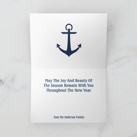 Nautical Anker & Scheepswiel Aangepaste Foto & Tek Feestdagen Kaart (Binnen)