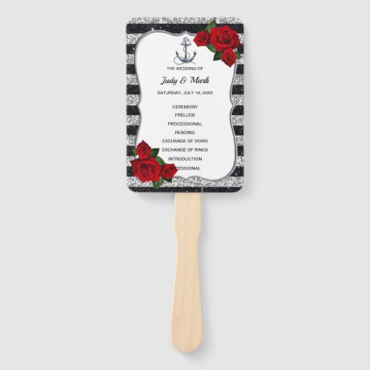 Nautical Anker Silver Black Stripes Program Fan Handwaaier (Voorkant)